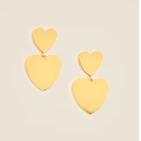 J.Crew Double Heart Drop Earrings – Shiny Matte Gold - Picture 3 of 3